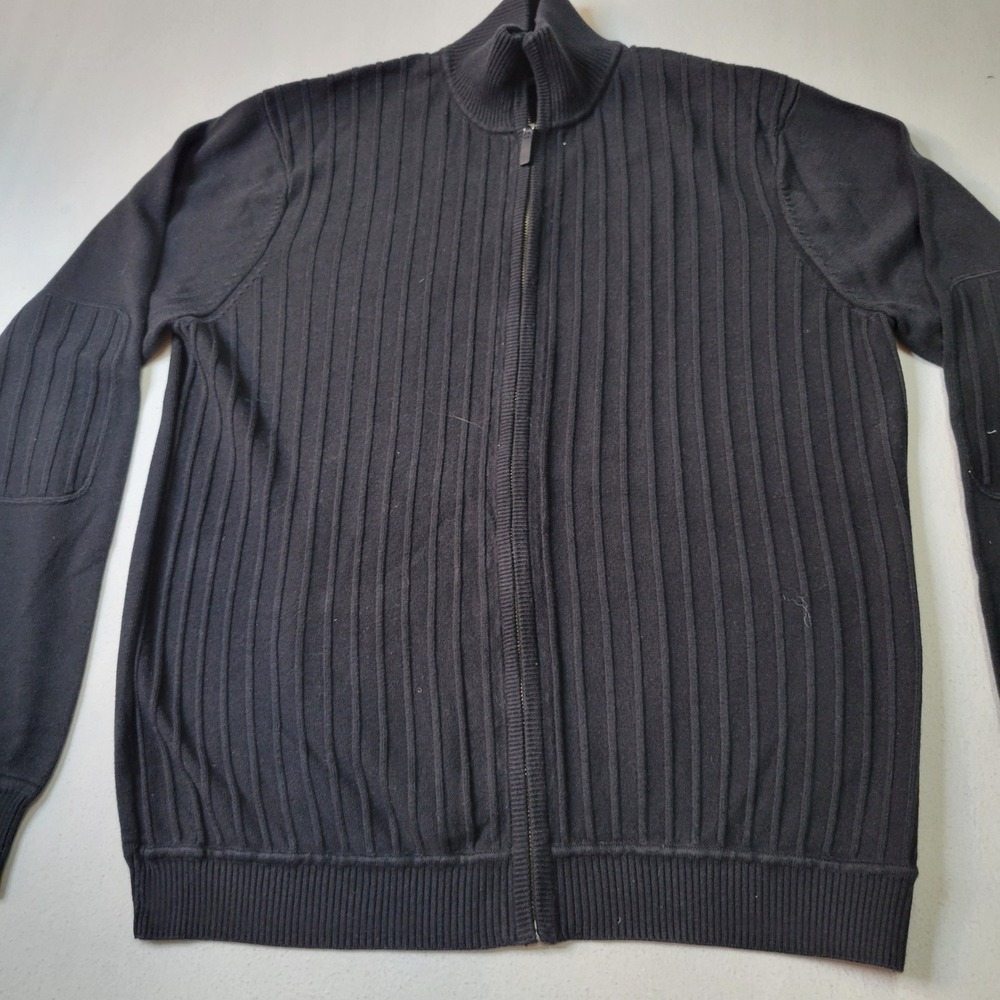 Perry Ellis Mens Black Full Zip Ribbed Cardigan Sweater Silk Cashmere Ble M 3132